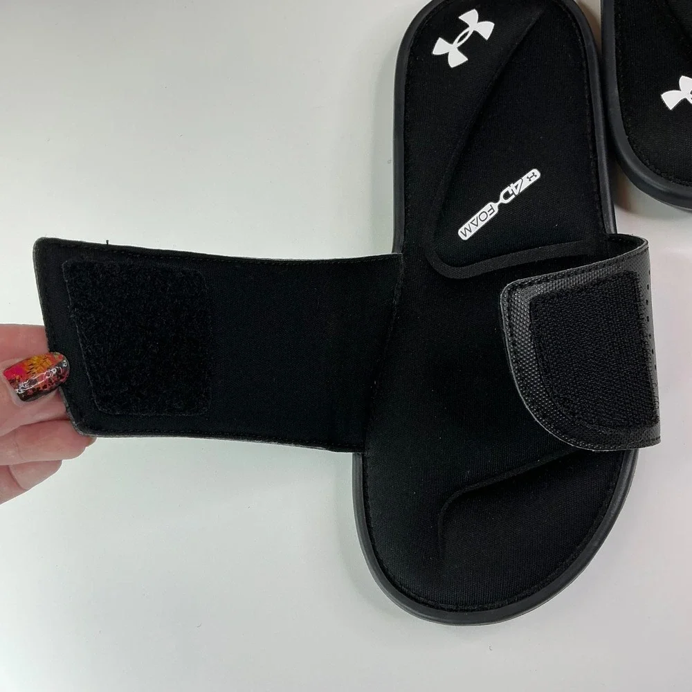 Under Armour Black Ignite VI Slide Sandals Kids Size 6Y 4D Foam 3022728-001